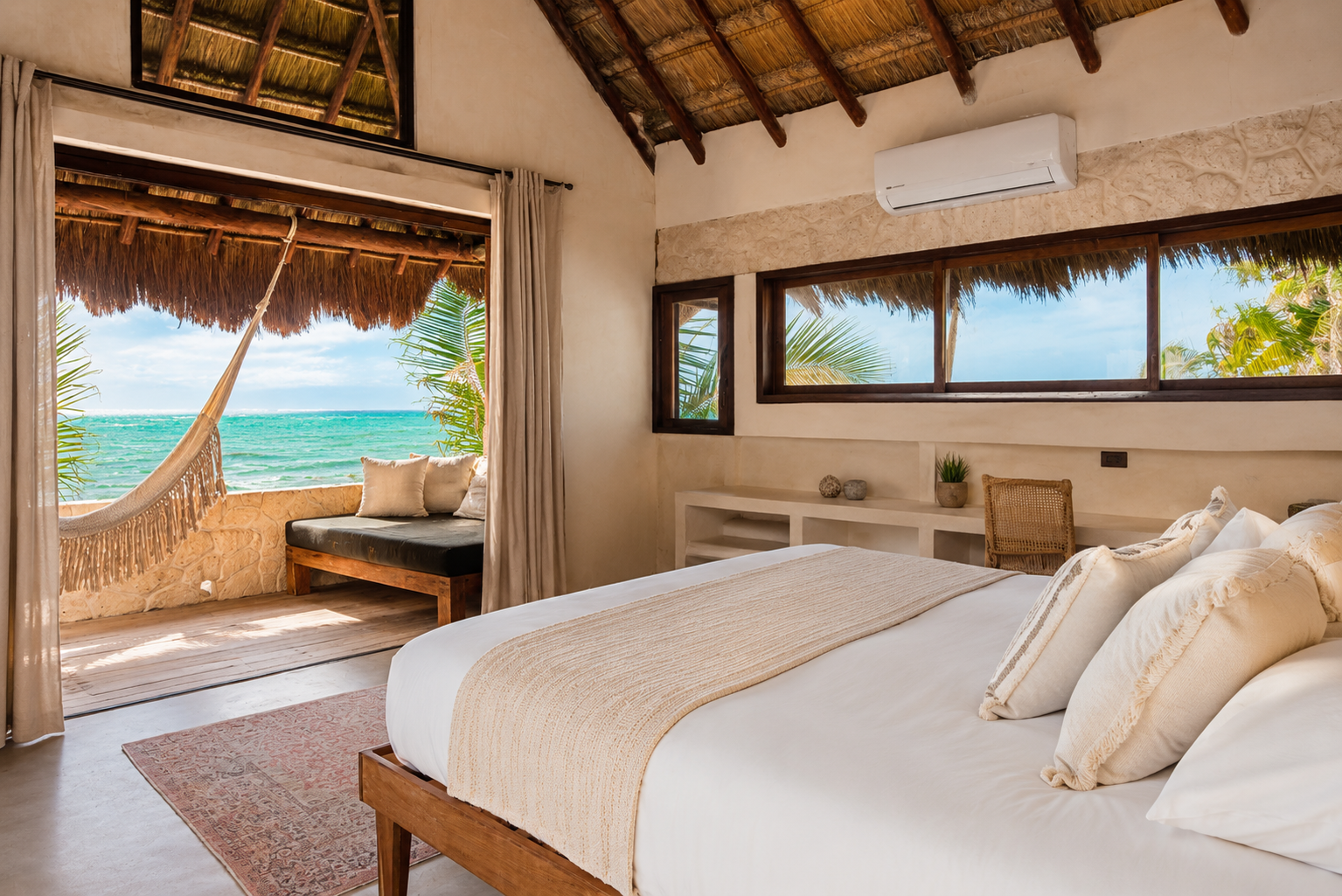 Beachfront King room with hammock and windows at Amansala