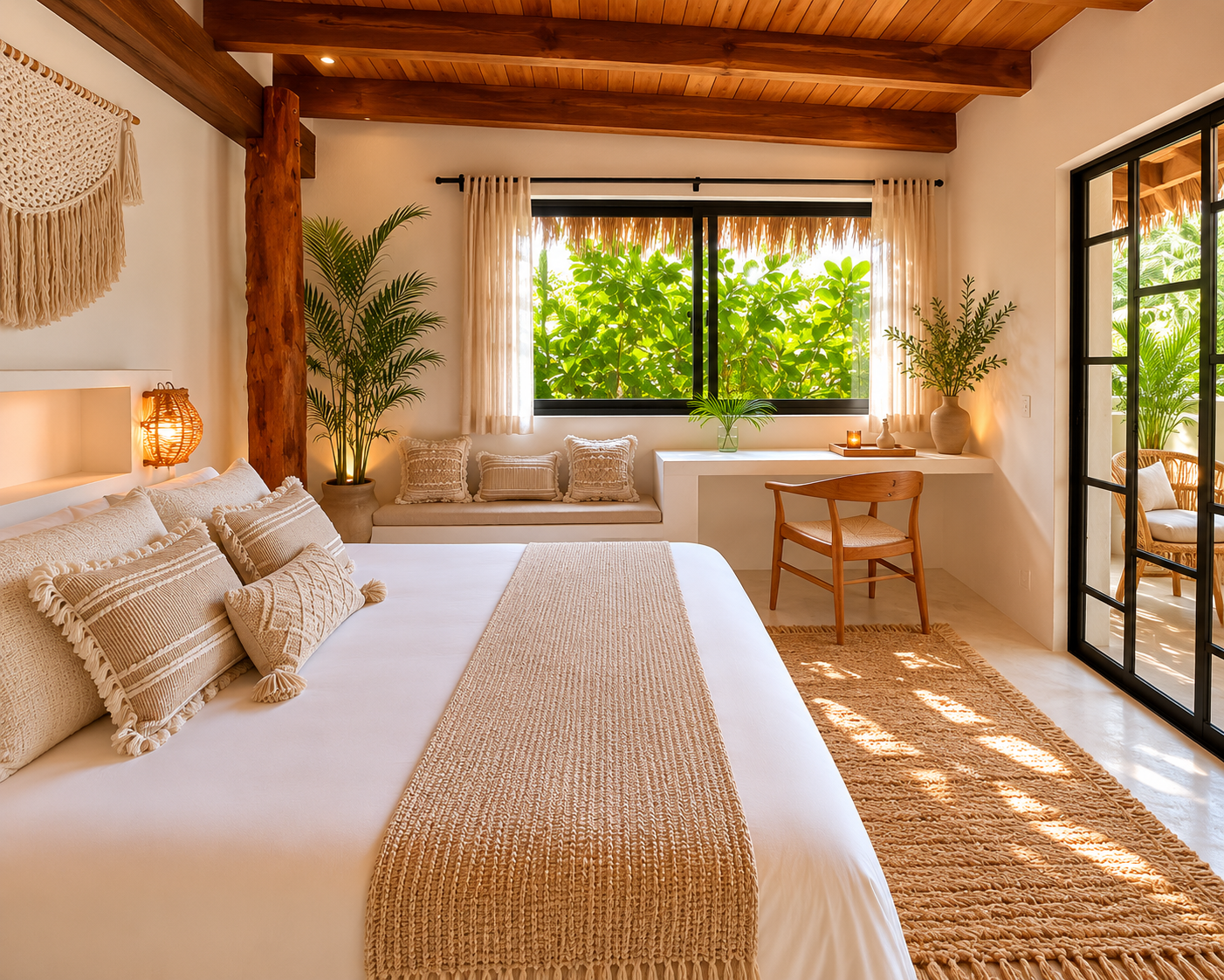 Garden King room with macrame boho decor at Amansala
