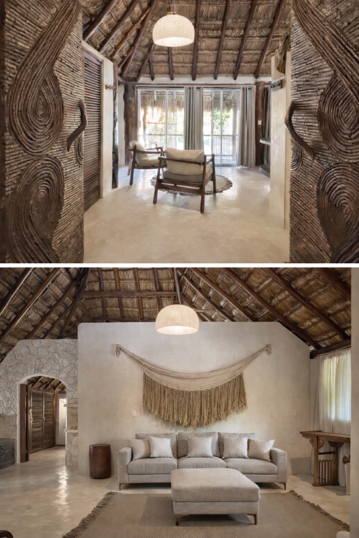 Casa Grande dressing room with ornate mirror and twin beds – Amansala Tulum