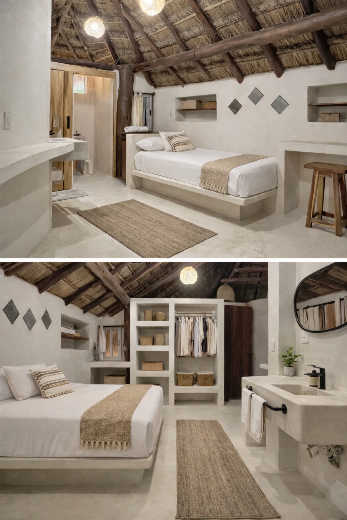 Casa Grande living room with rattan wall art – Amansala Tulum