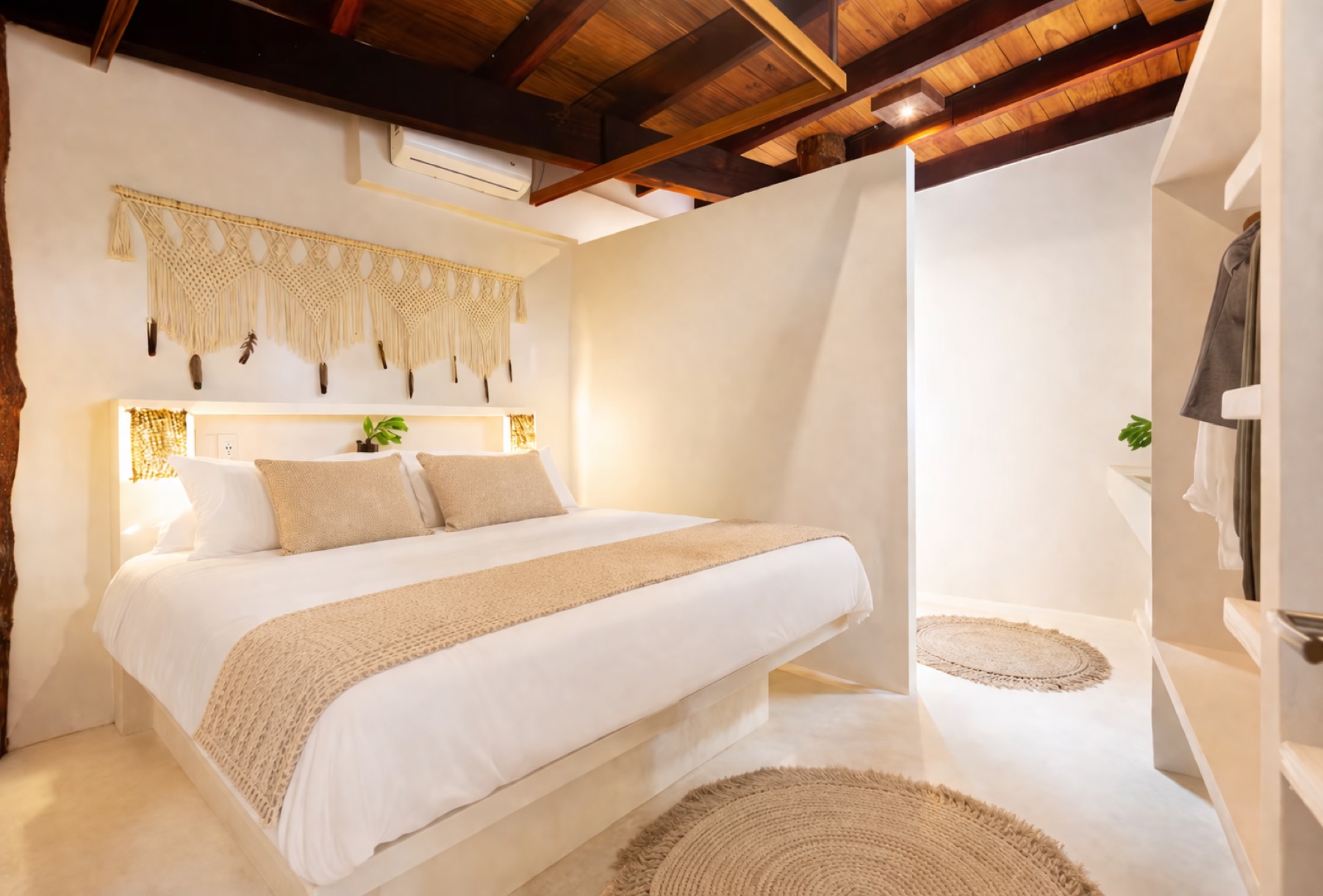 Casa Shanti king bedroom with boho lighting – Amansala Tulum