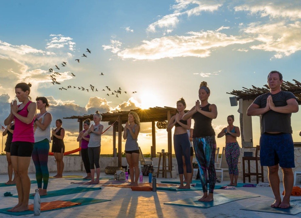 Oceanview yoga shala rooftop at Amansala, Tulum