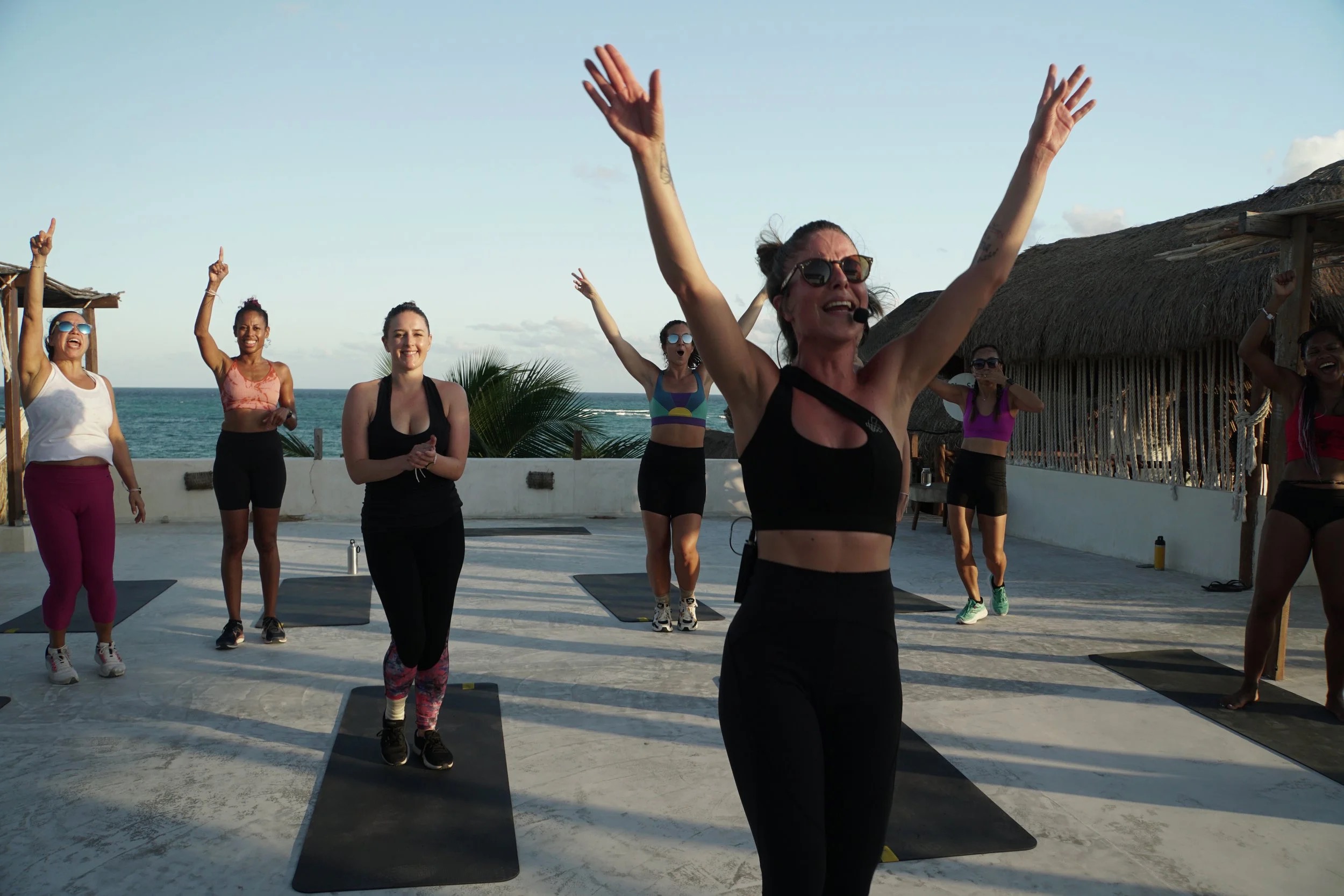 Private bachelorette yoga class beachside shala Amansala Tulum