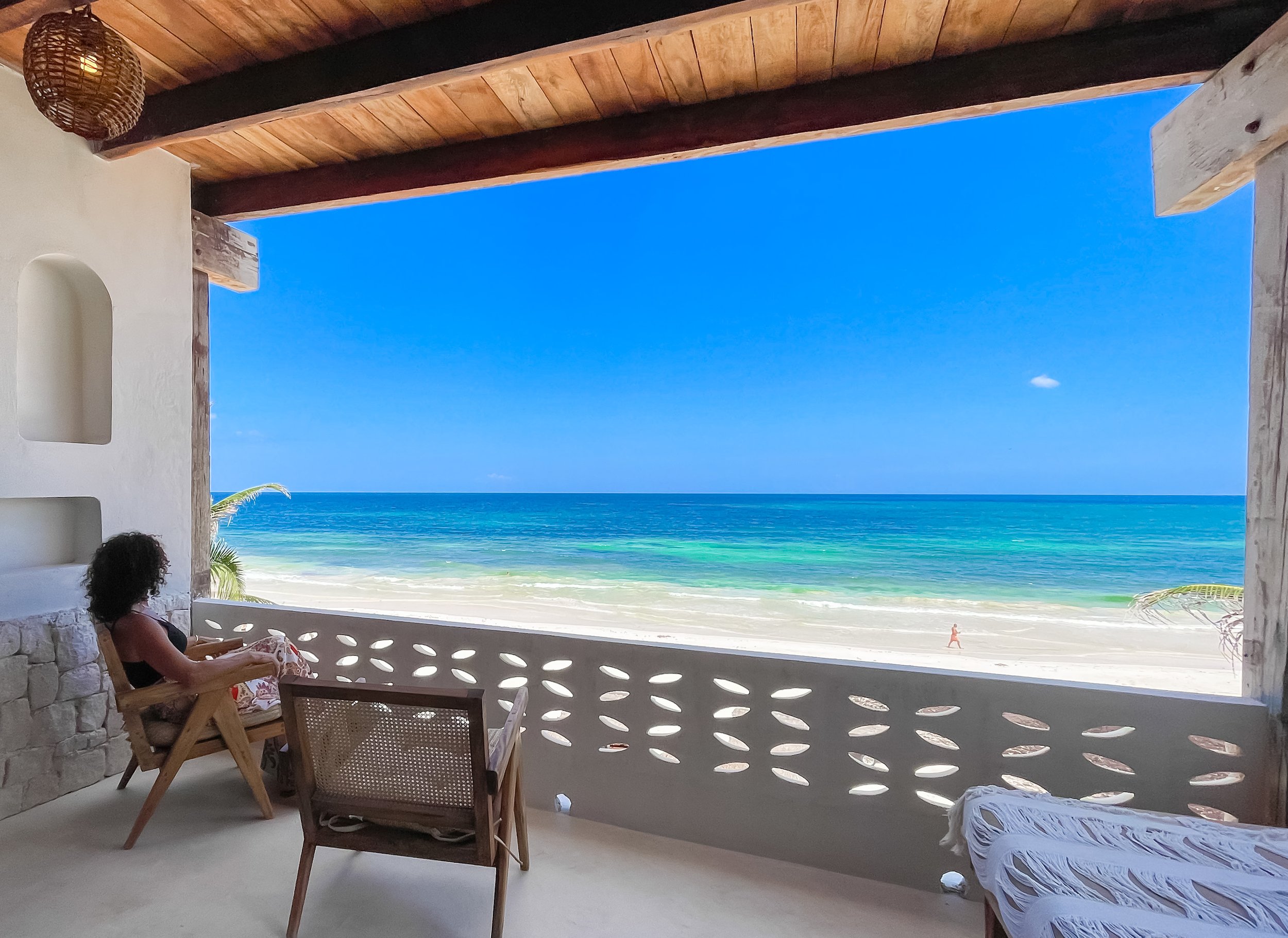 Ocean view from Amansala Eco Chic Resort, Tulum, Mexico in summer