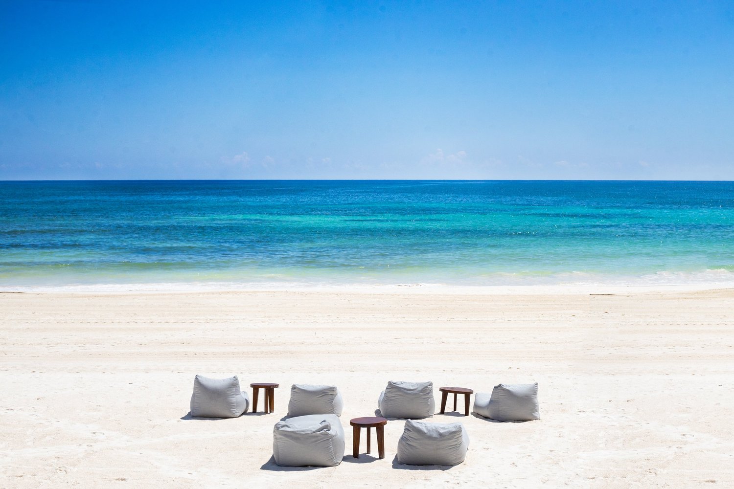 Biohacking retreat lounge circle on the beach at Amansala, Tulum, Mexico