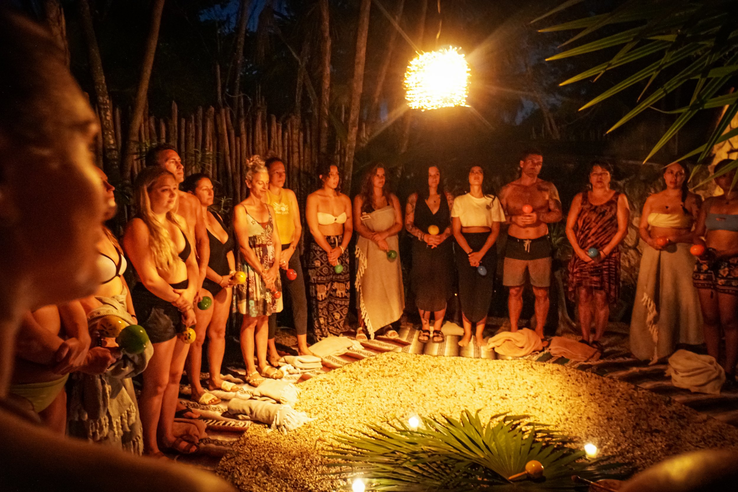 Traditional Mayan temazcal sweat lodge ceremony at Amansala, Tulum, Mexico