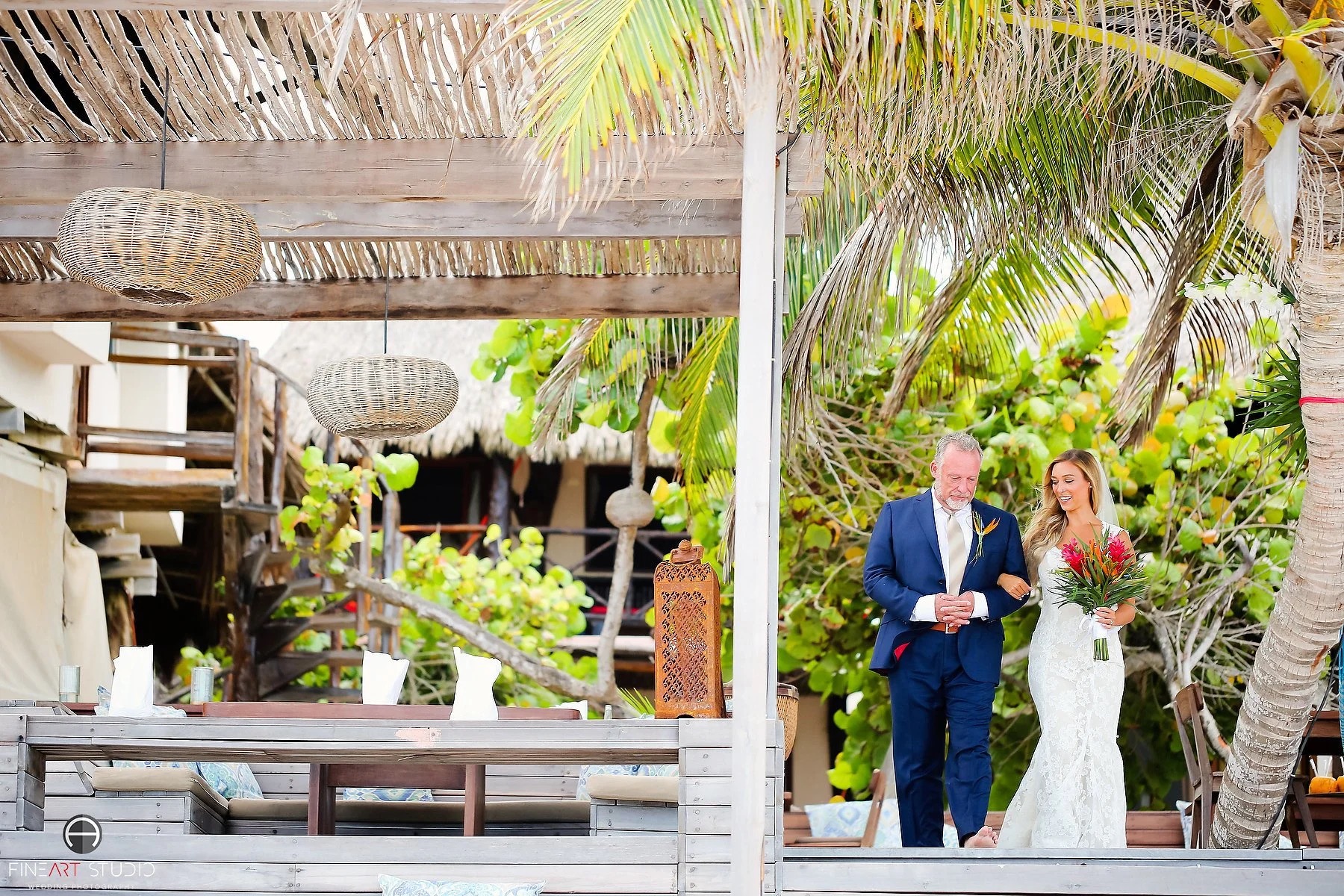 Destination wedding at Amansala's beachfront deck