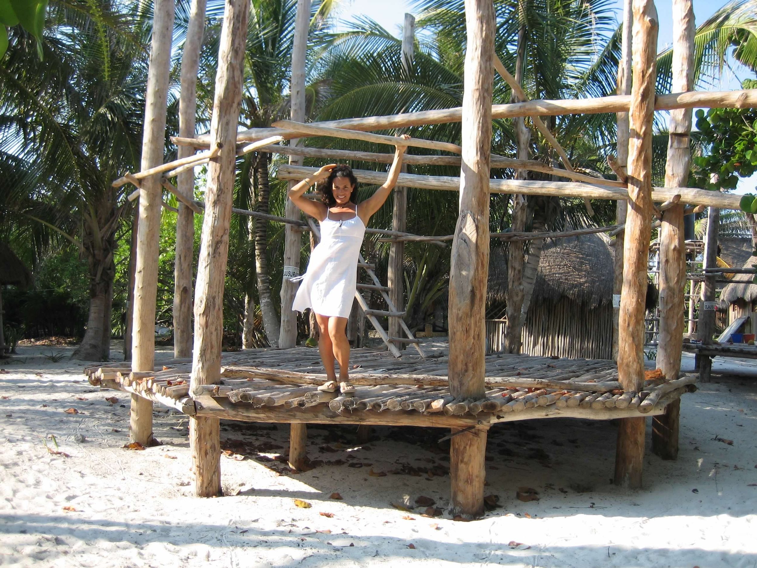 Melissa Perlman on the beach at the earliest days of building Amansala in Tulum, Mexico