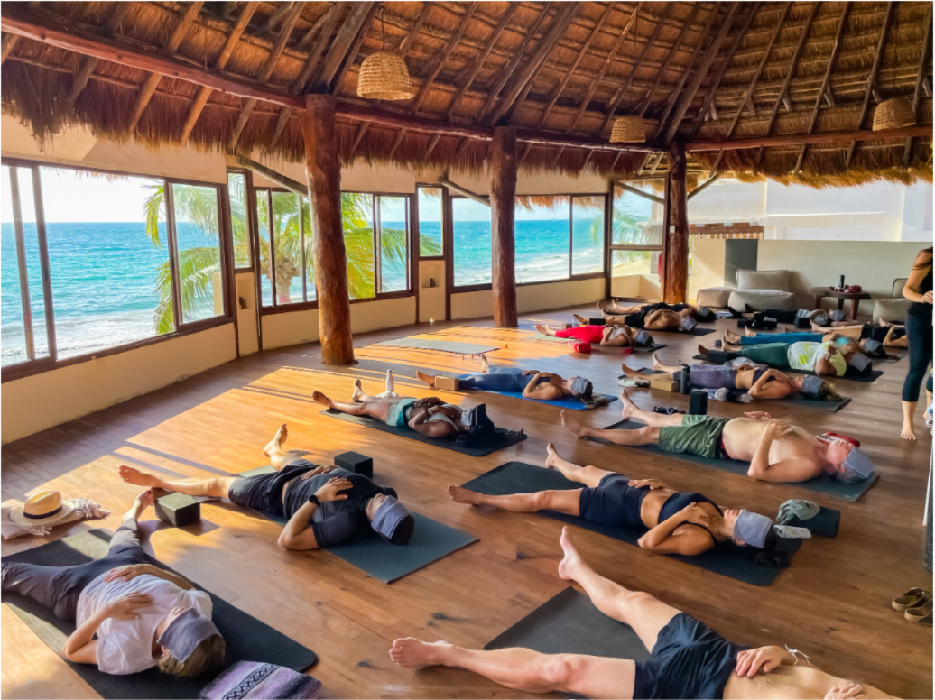 Beachfront yoga shala at Amansala, Tulum, Mexico