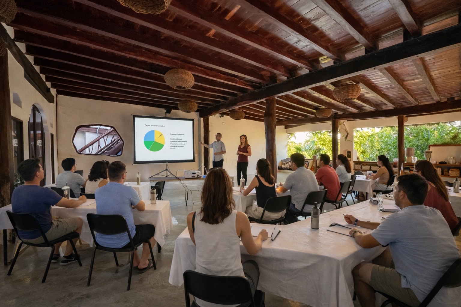Corporate team workshop and presentation session at Amansala Tulum