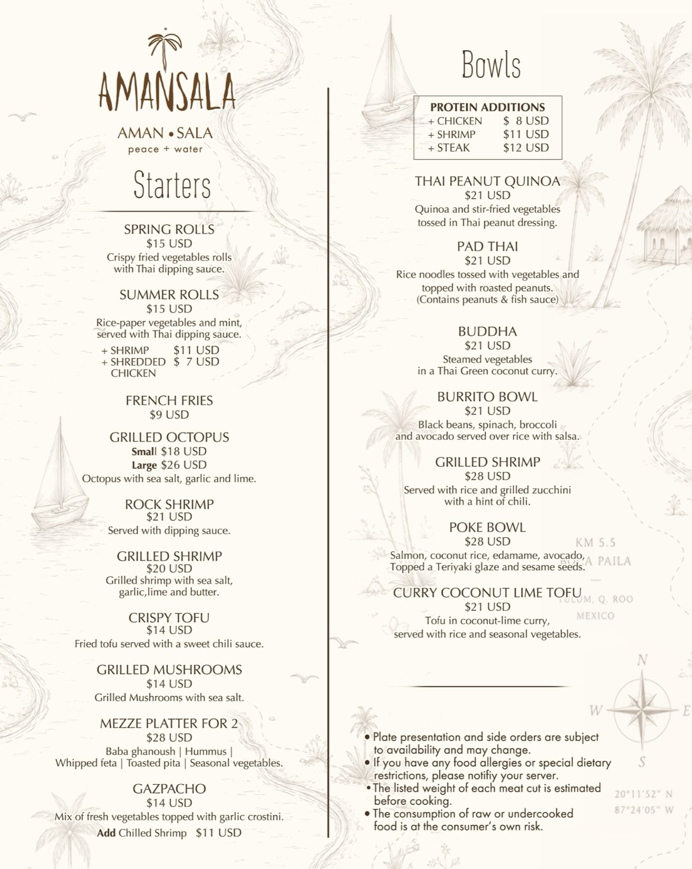Amansala restaurant menu page