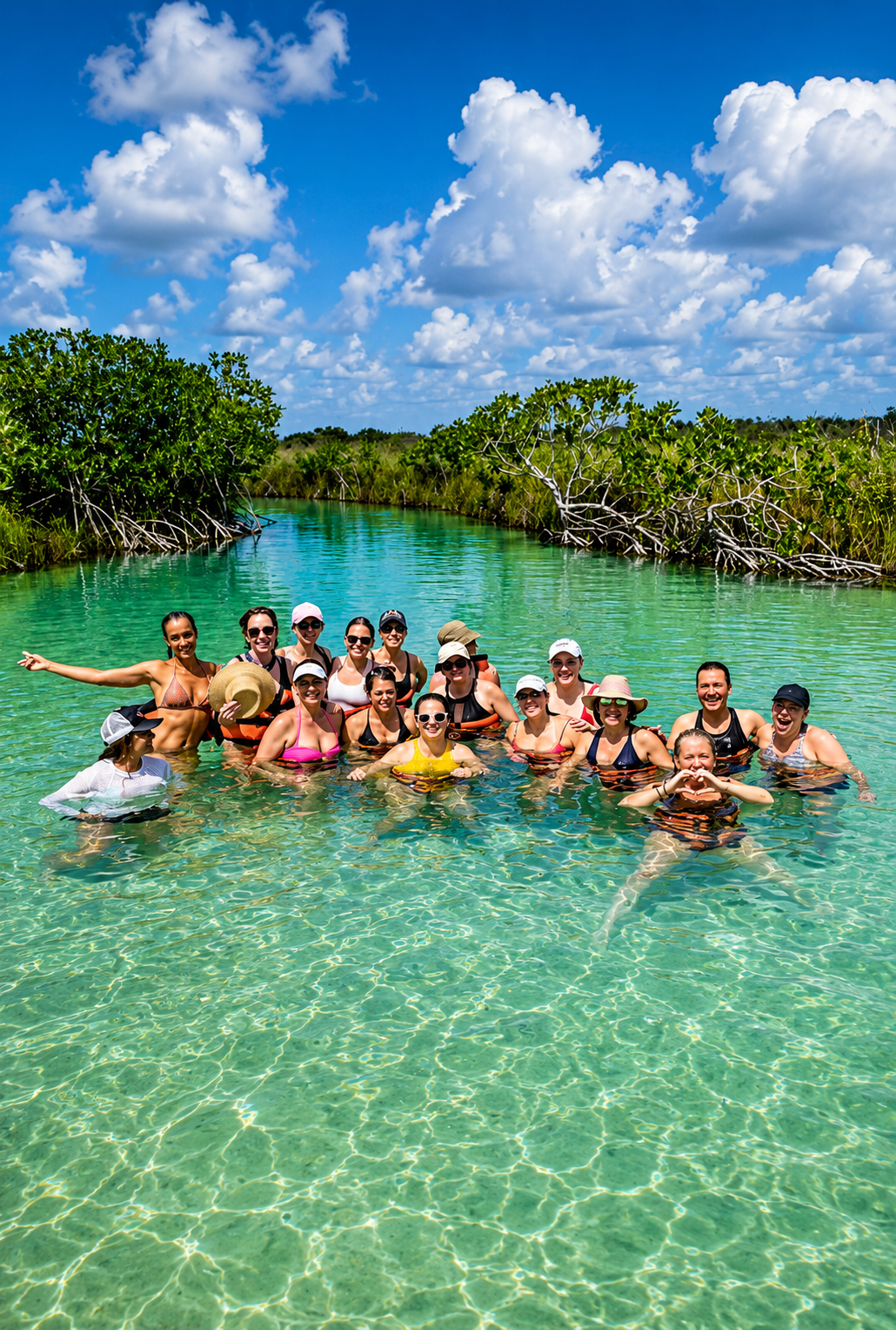 Group swimming in the mangrove lagoon