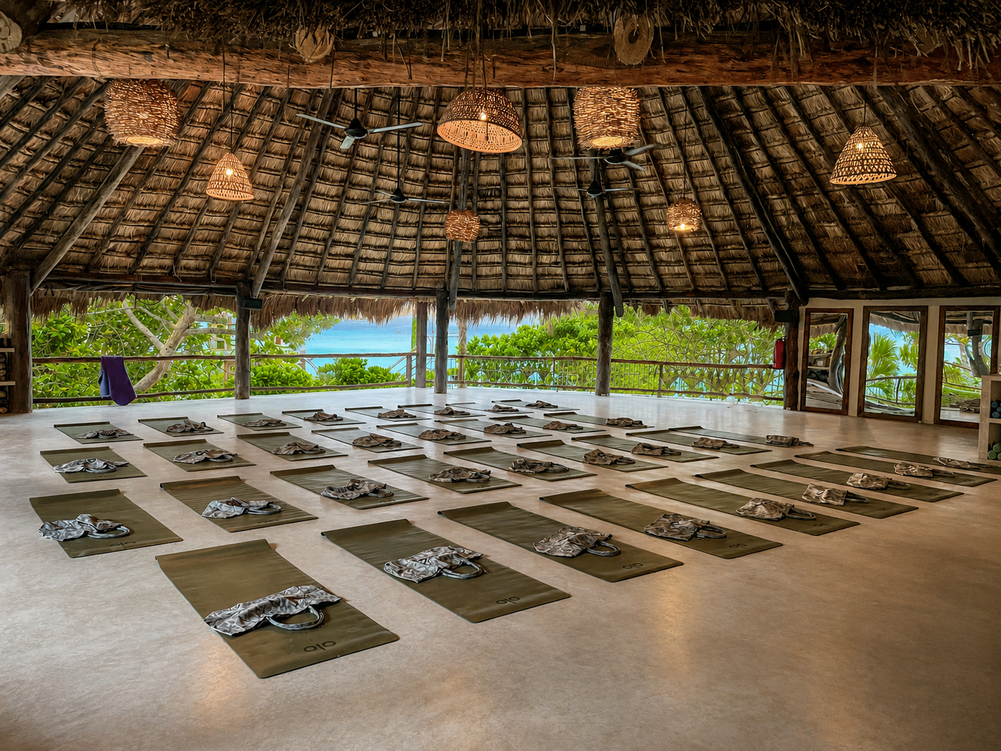 Yoga shala with mats laid out at Amansala